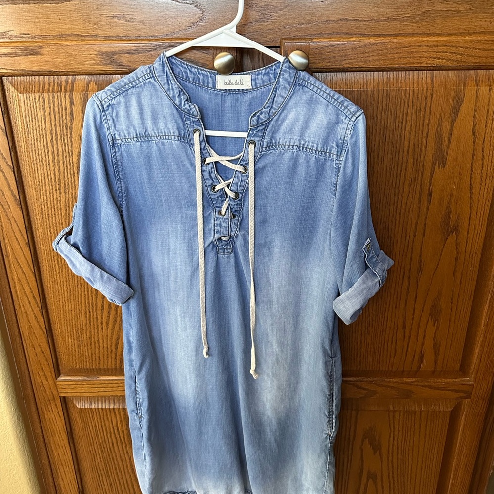 Blue Denim Lace-Up mini dress